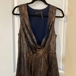Free People Anthropologie Cowl Scoop Neck Sequin Mini Dress Size 2 - Navy/Bronze